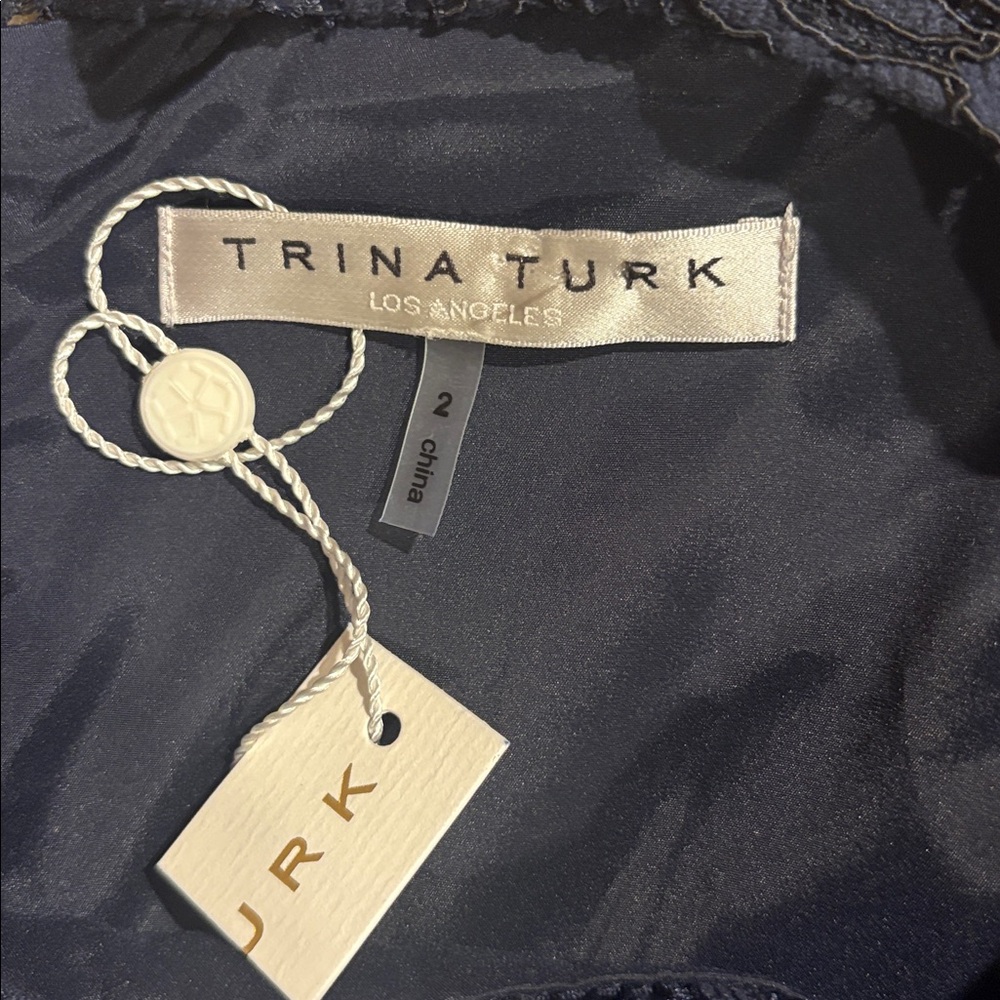 NWT Trina Turk Navy Blue Ponte Lace Trim Long Sleeve Dress 2 - Picture 9 of 10
